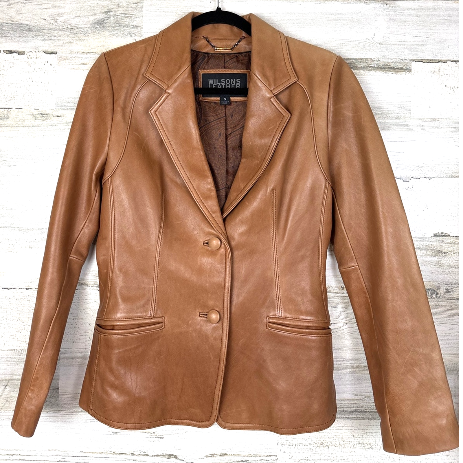 Wilson Leather Womens S Vintage Tan Leather Jacket Casual Western Boho